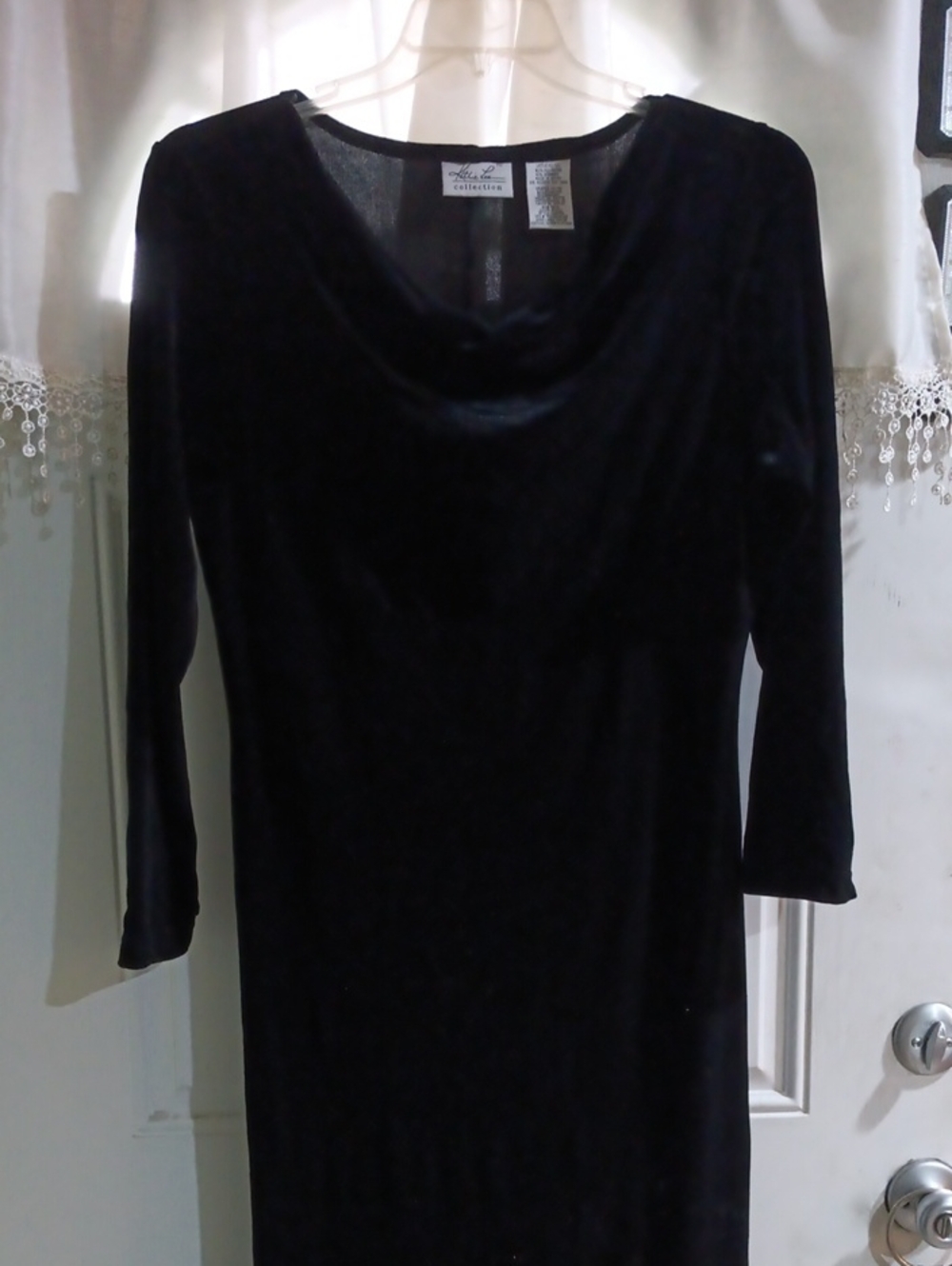 Kathie Lee Collection Black Velvet Dress with Cowl Neck